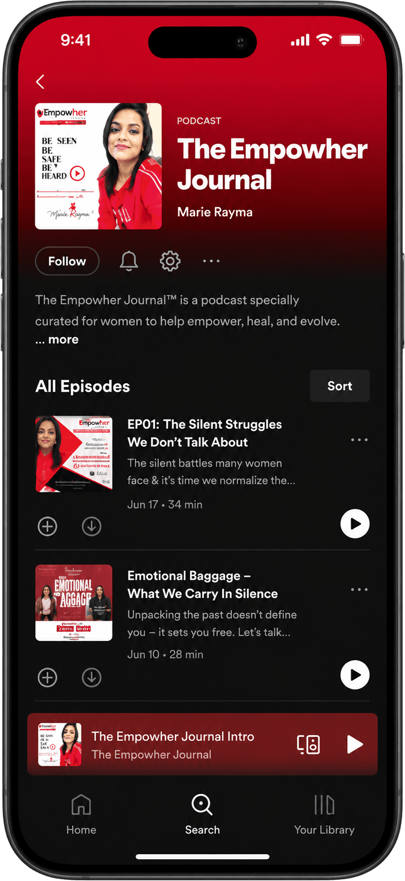 The Empowher Journal podcast open in the Spotify app